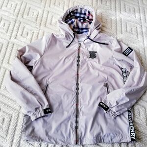 Burberry Men's Beige Nylon  Hooded Windbraker Zip up Jacket Size 2XL